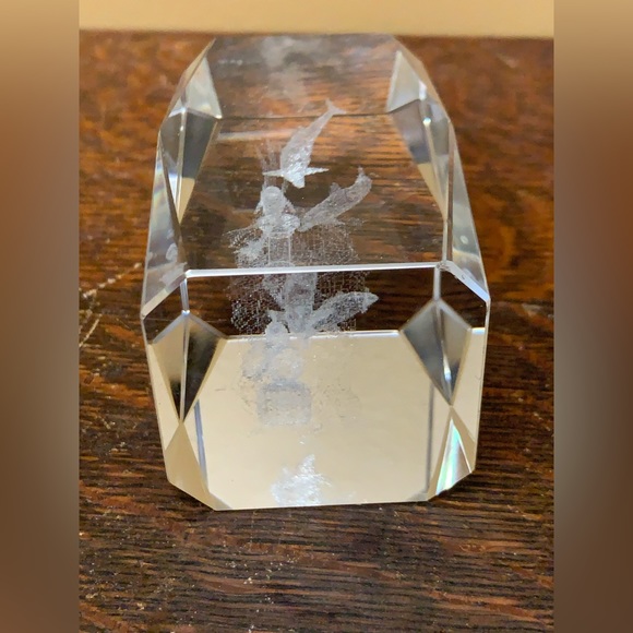 Solid Lead Crystal Laser Etched Swimming Dolphins Paperweight - Picture 16 of 16